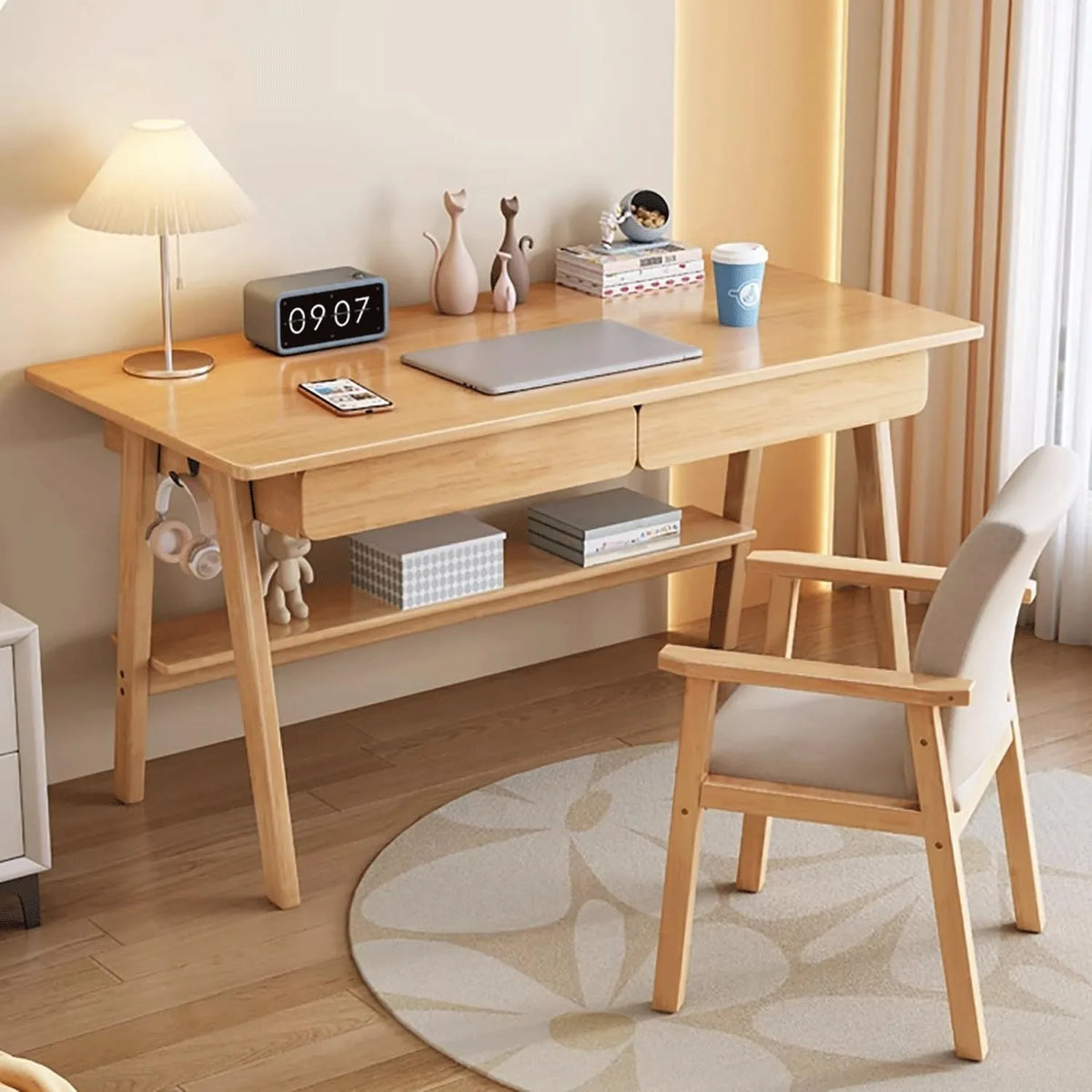 Table de bureau en bois avec rangement intégré pour maison et bureau
