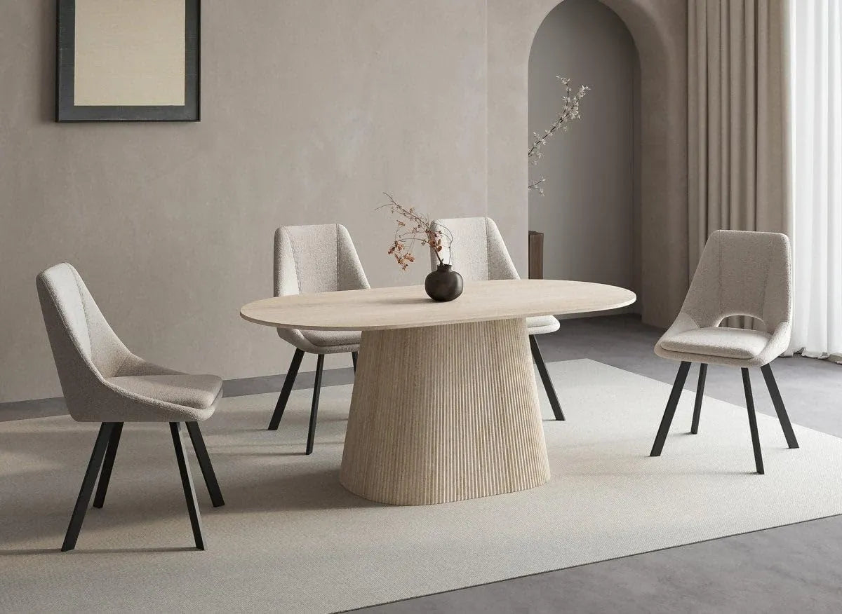 Table à Manger Ovale en Marbre Beige pour 6 Personnes - Modèle Tiana par DecoInParis