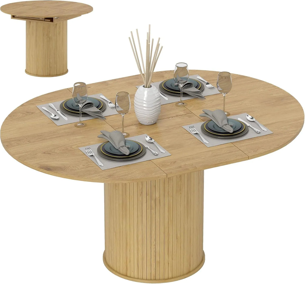 HOMCOM Table Ronde Extensible 6-8 Personnes, 110-150cm, MDF et Acier, Bois