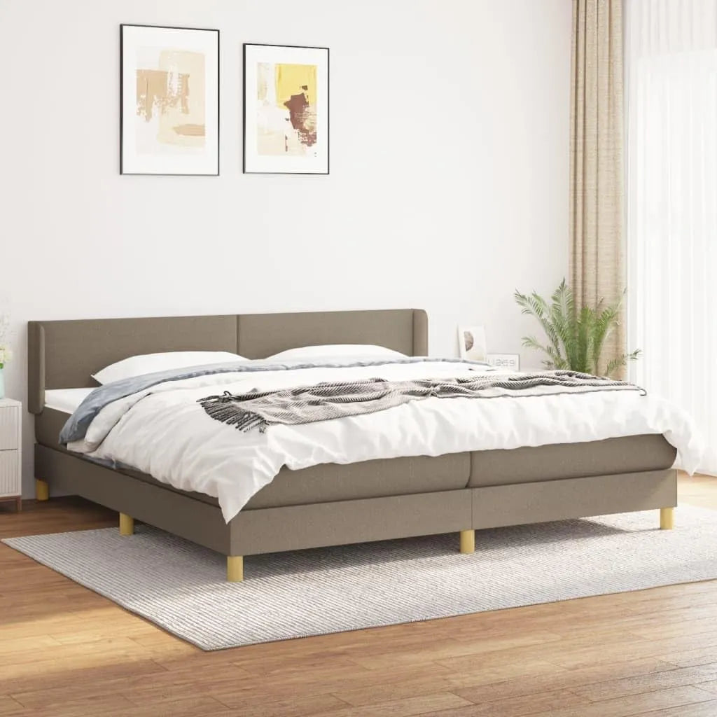 Lit Taupe 200x200 cm avec Sommier et Matelas à Ressorts, Tête Réglable