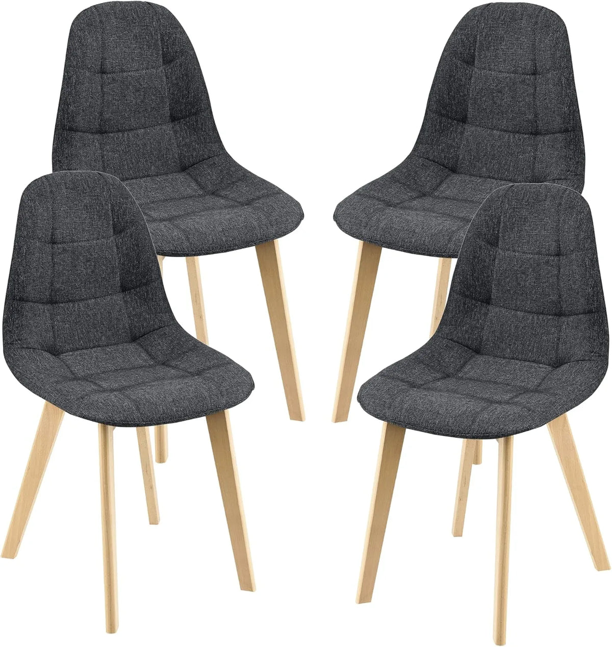 Ensemble de 4 chaises de salle à manger rembourrées en tissu avec pieds en hêtre noir