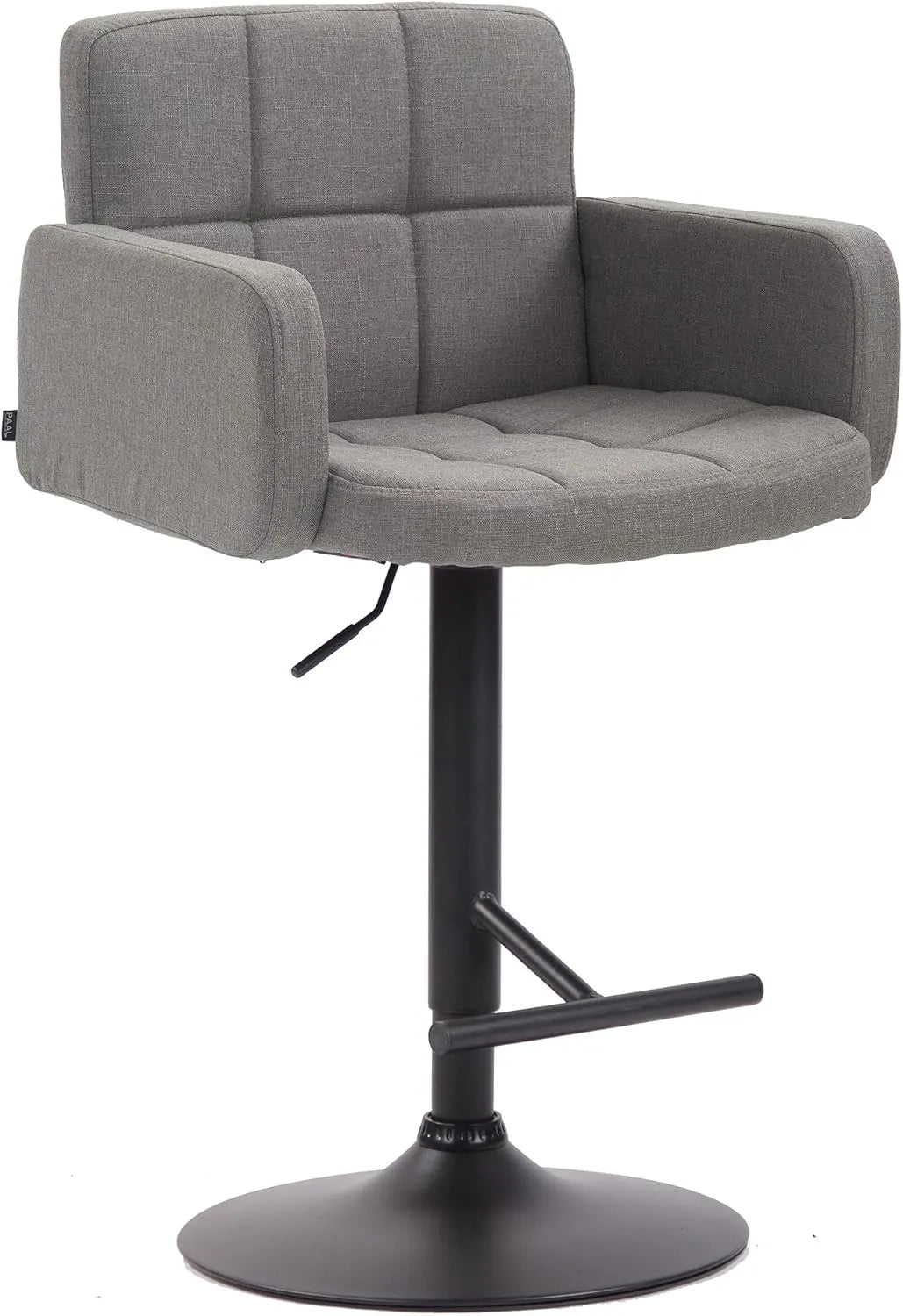 Tabouret de Bar Réglable Los Angeles en Tissu avec Dossier et Accoudoirs - Gris/Noir