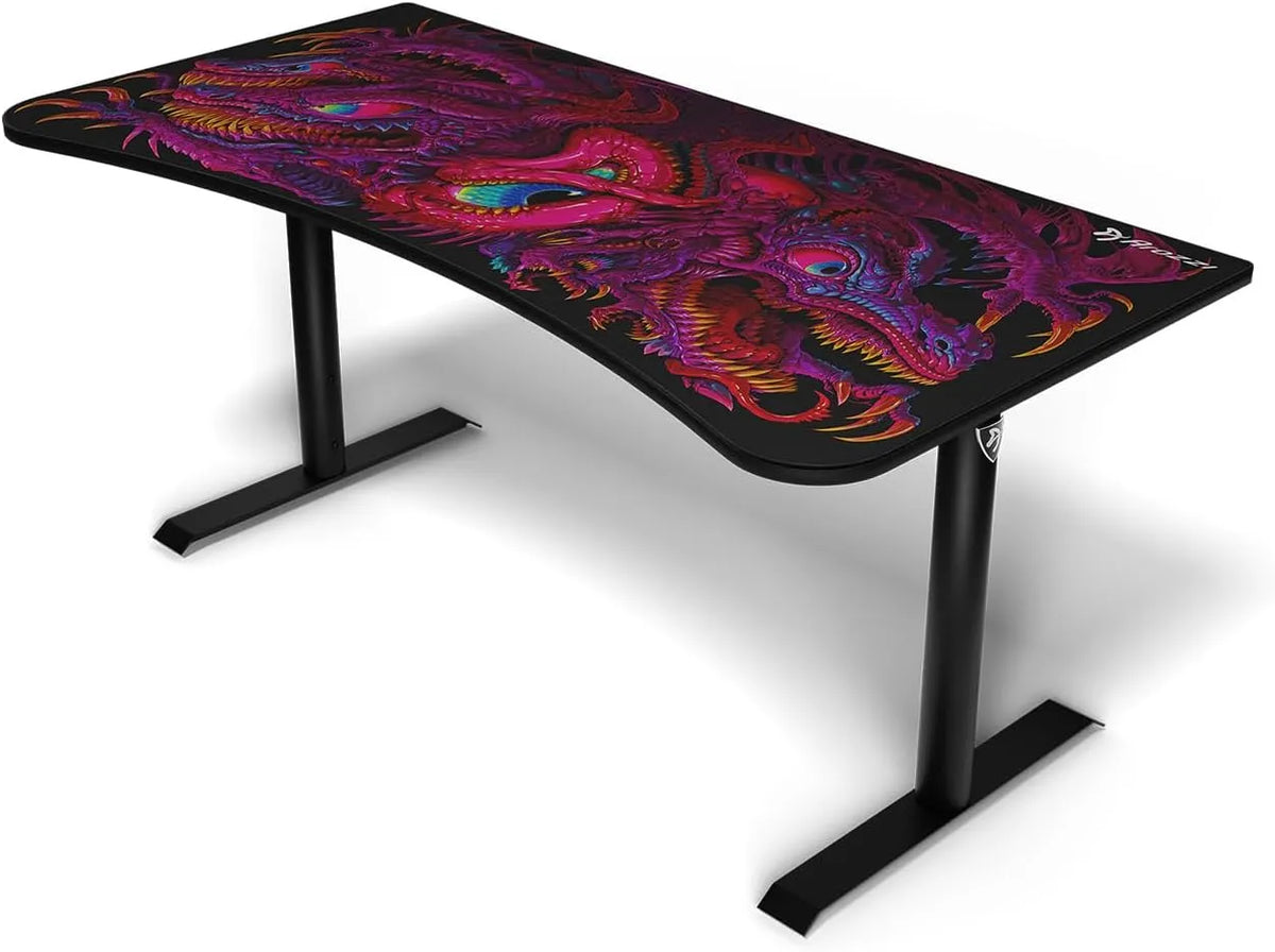 Arozzi Arena Bureau Gaming Grand avec Surface Entièrement Recouverte, Gestion des Câbles et Support Moniteur - Crawling Chaos