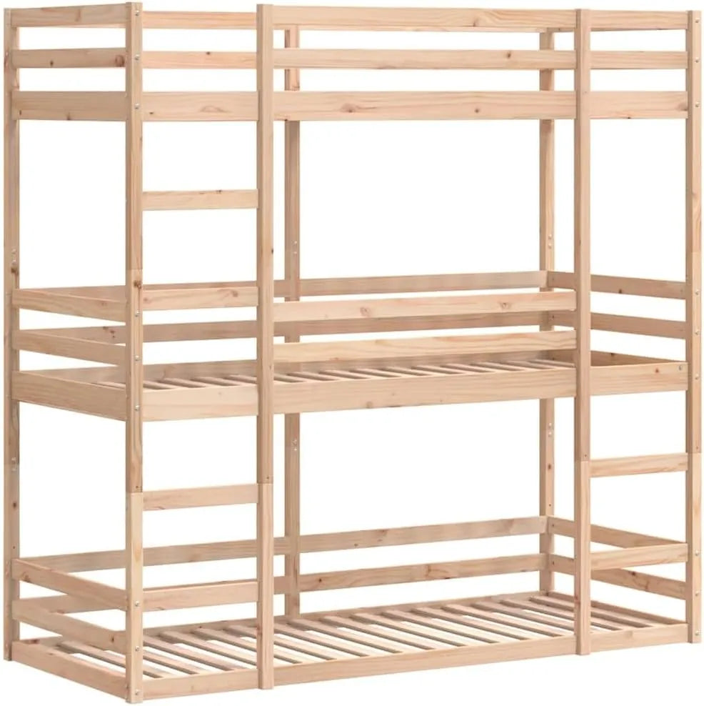 Lit Triple Superposé en Bois de Pin Massif 90x200 cm