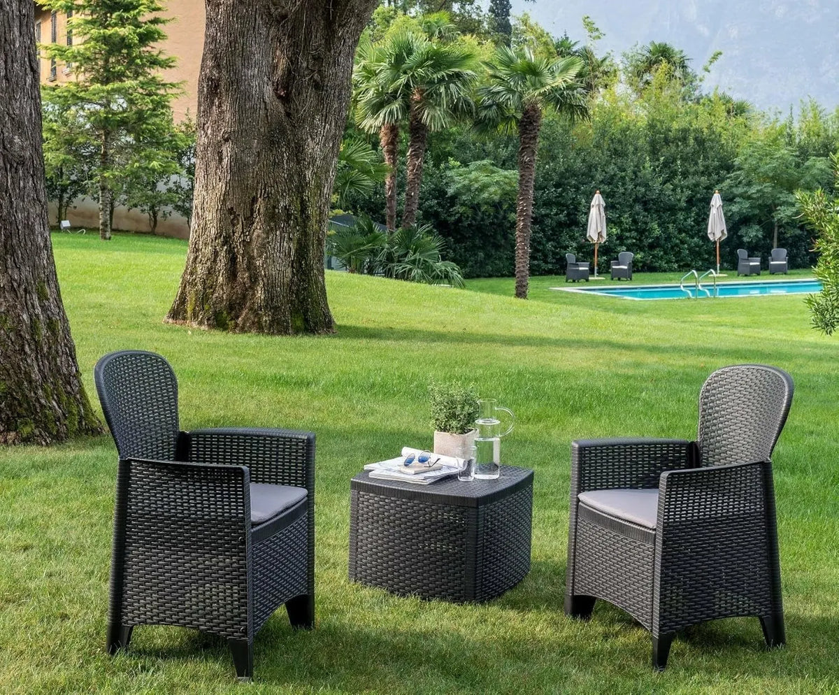 Ensemble de Jardin Naples en Rotin Synthétique - 2 Fauteuils et Table de Rangement - Made in Italy - Anthracite
