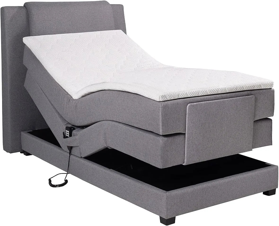 Ensemble Boxspring Électrique Castel II en Gris Clair 100x200 cm avec Matelas et Surmatelas
