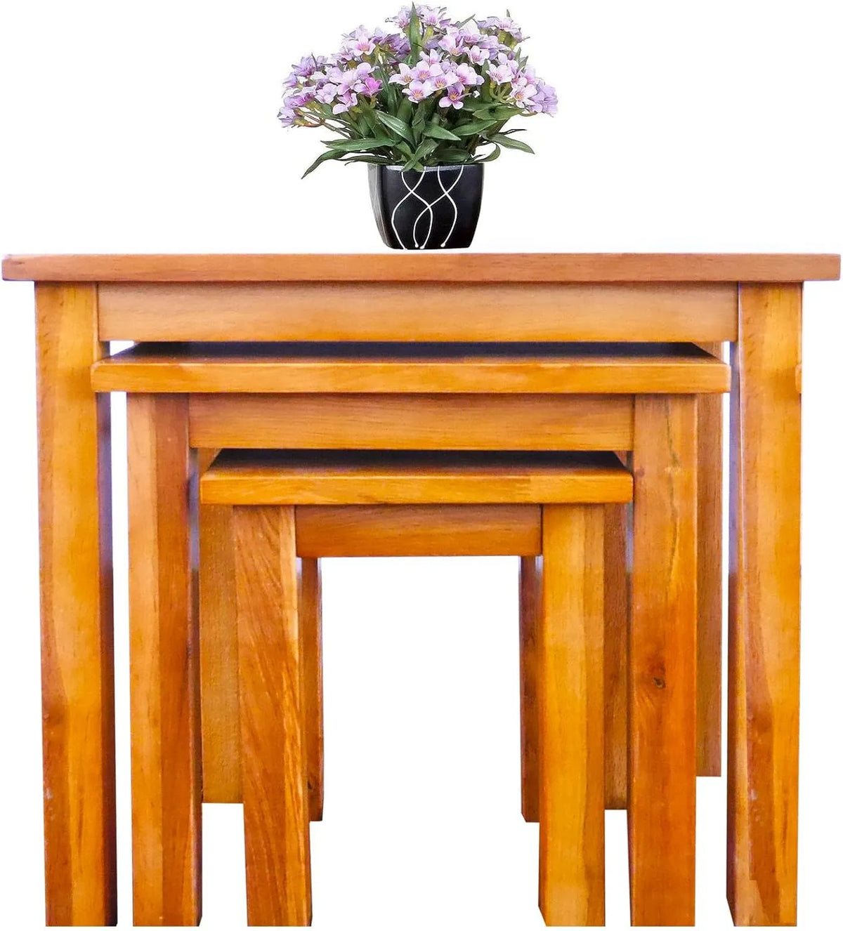 Tables Gigognes en Chêne Massif - Lot de 3 Tables Basses en Bois pour Salon
