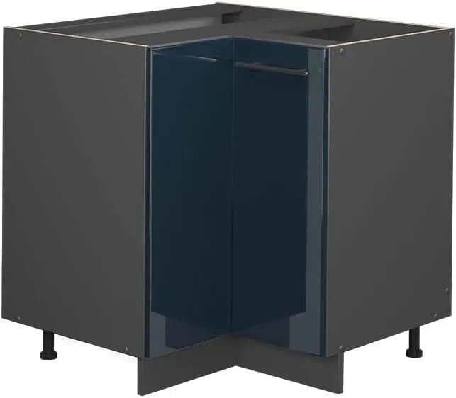 Armoire d'Angle Vicco, Bleu Foncé Brillant, 80,5 cm, Sans Plateau