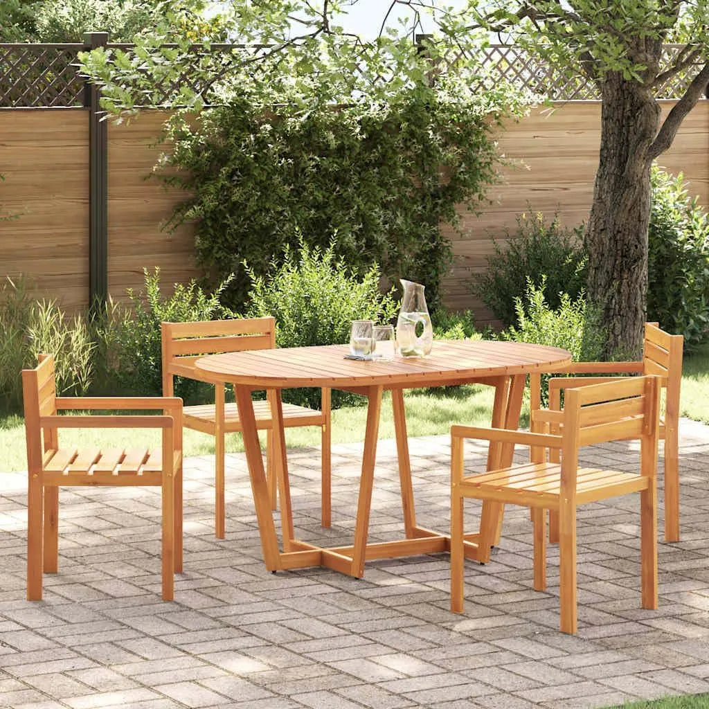 Set de jardin 5 pièces en acacia - Table ovale et 4 chaises - Résistant aux intempéries - Pour terrasse et balcon