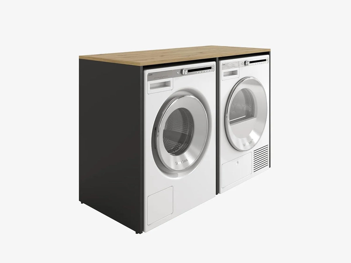 Armoire Haute pour Lave-linge ou Sèche-linge 130 cm, Meuble Salle de Bain, Anthracite/Chêne Artisan