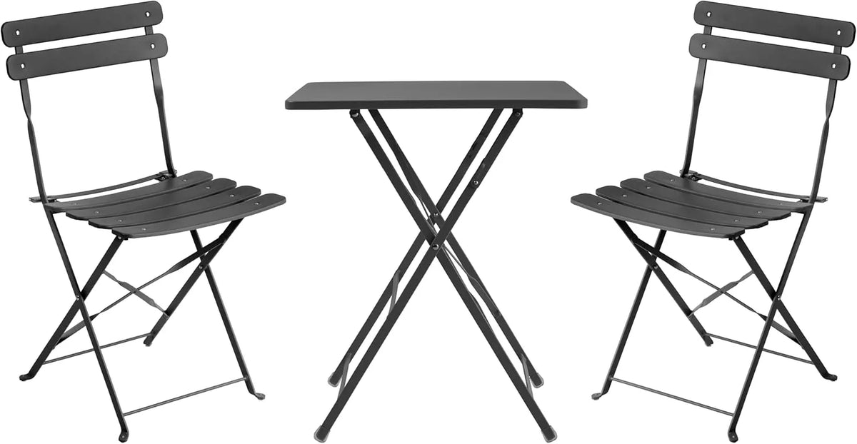 Ensemble de Bistro Nomade Pliable METRO Professional, 3 Pièces en Acier, Comprend 1 Table et 2 Chaises, Couleur Anthracite
