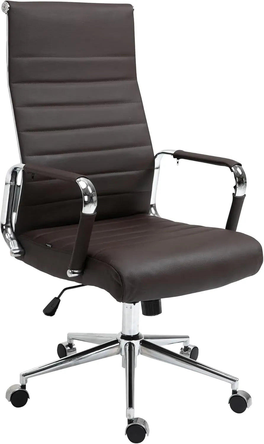 Chaise de Bureau Ergonomique en Cuir Véritable, Réglable en Hauteur, Charge 150 kg, Marron