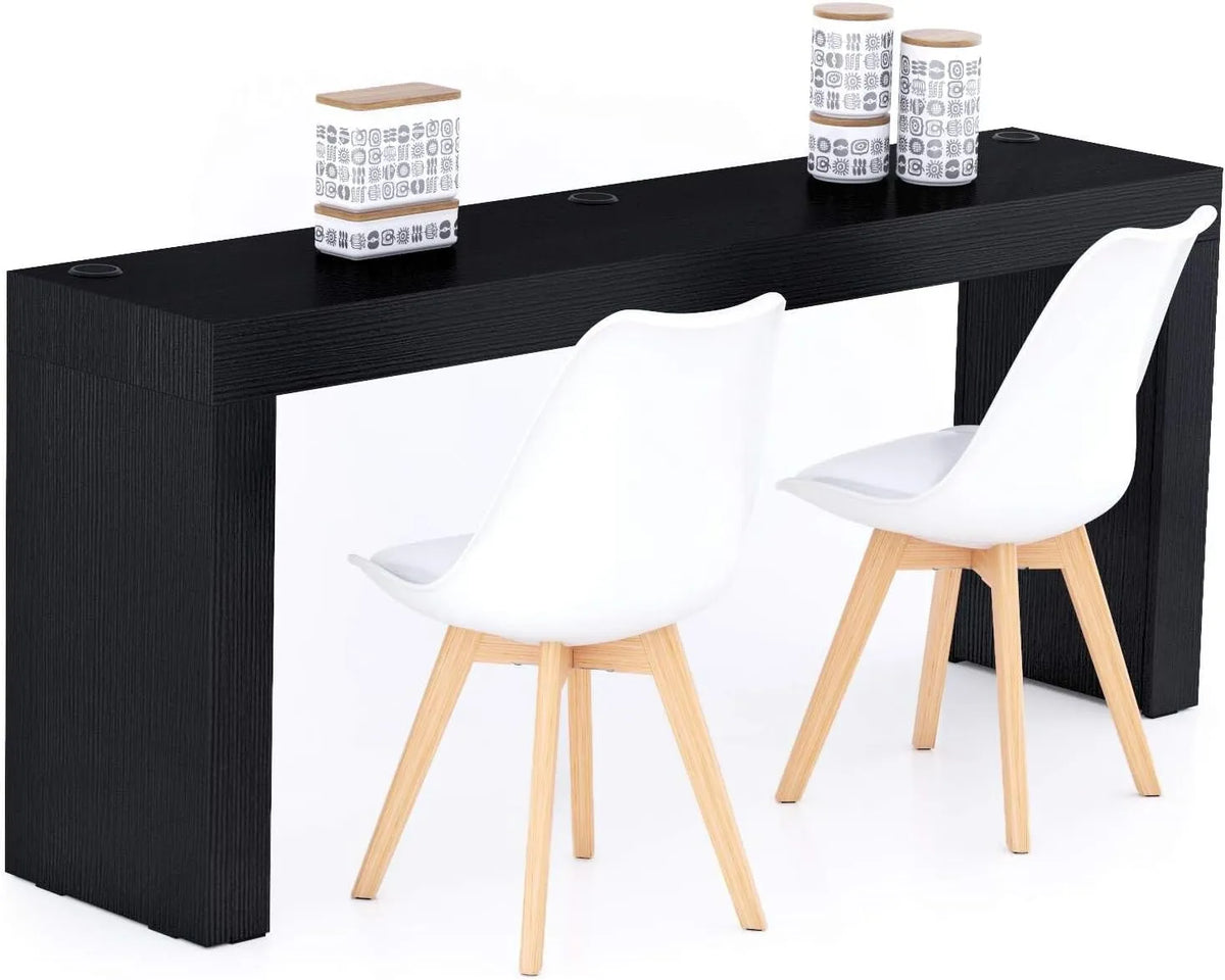 Table à Manger en Frêne Noir avec Chargeur sans Fil, 180x40 cm, 3 Places