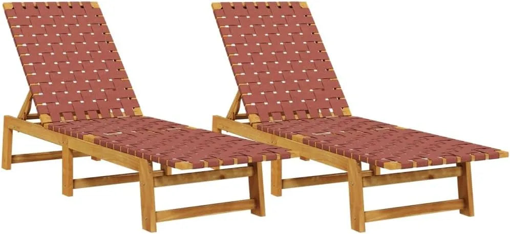 Lot de 2 Chaises Longues en Bois d'Acacia Rouge avec Tissu de Qualité