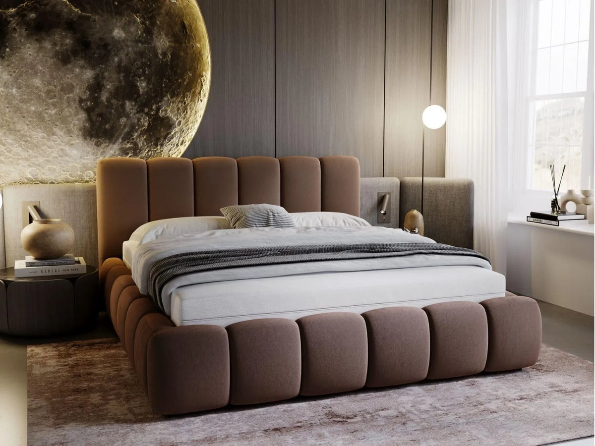 Lit Double Velours Marron 160x200 avec Sommier à Lattes et Tête de Lit - GRAINGOLD