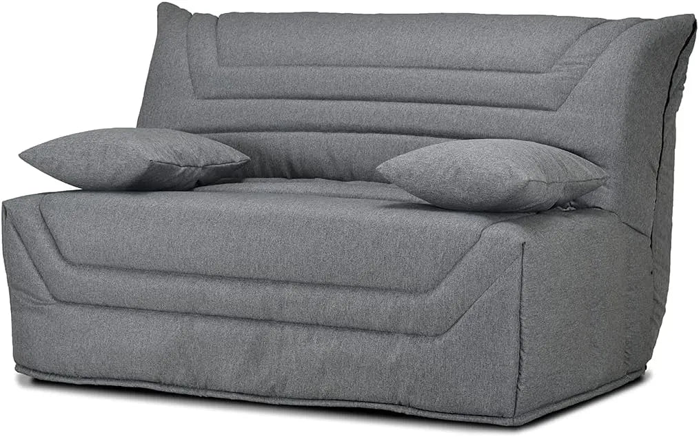 Banquette-lit BZ 140x190 cm avec housse en tissu gris et matelas 12 cm - Modèle CYRIAC
