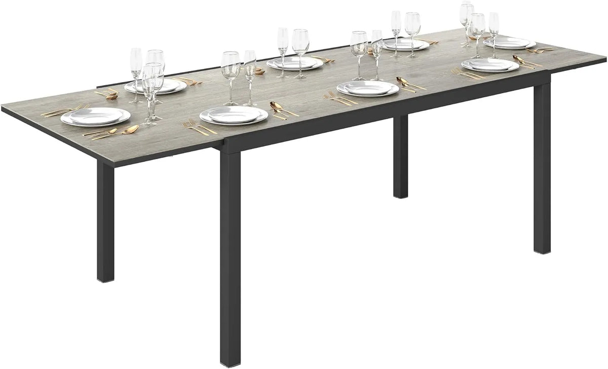 Table de Jardin Extensible 160-240 cm 6-8 Personnes, Aluminium et Acier, Idéale Terrasse, Gris