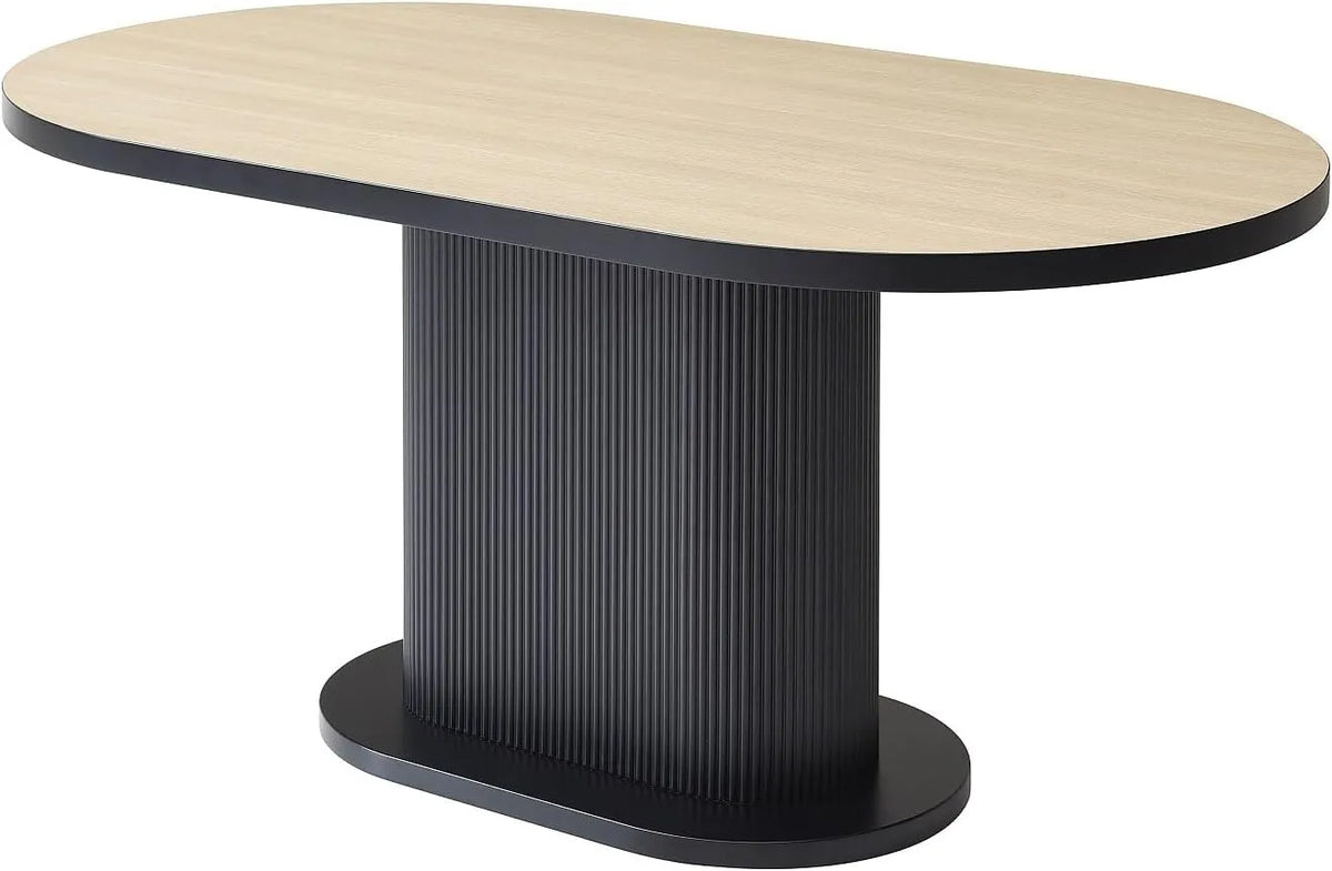 Table de Salle à Manger 6 Personnes en MDF, Design Naturel et Noir - CALIENO