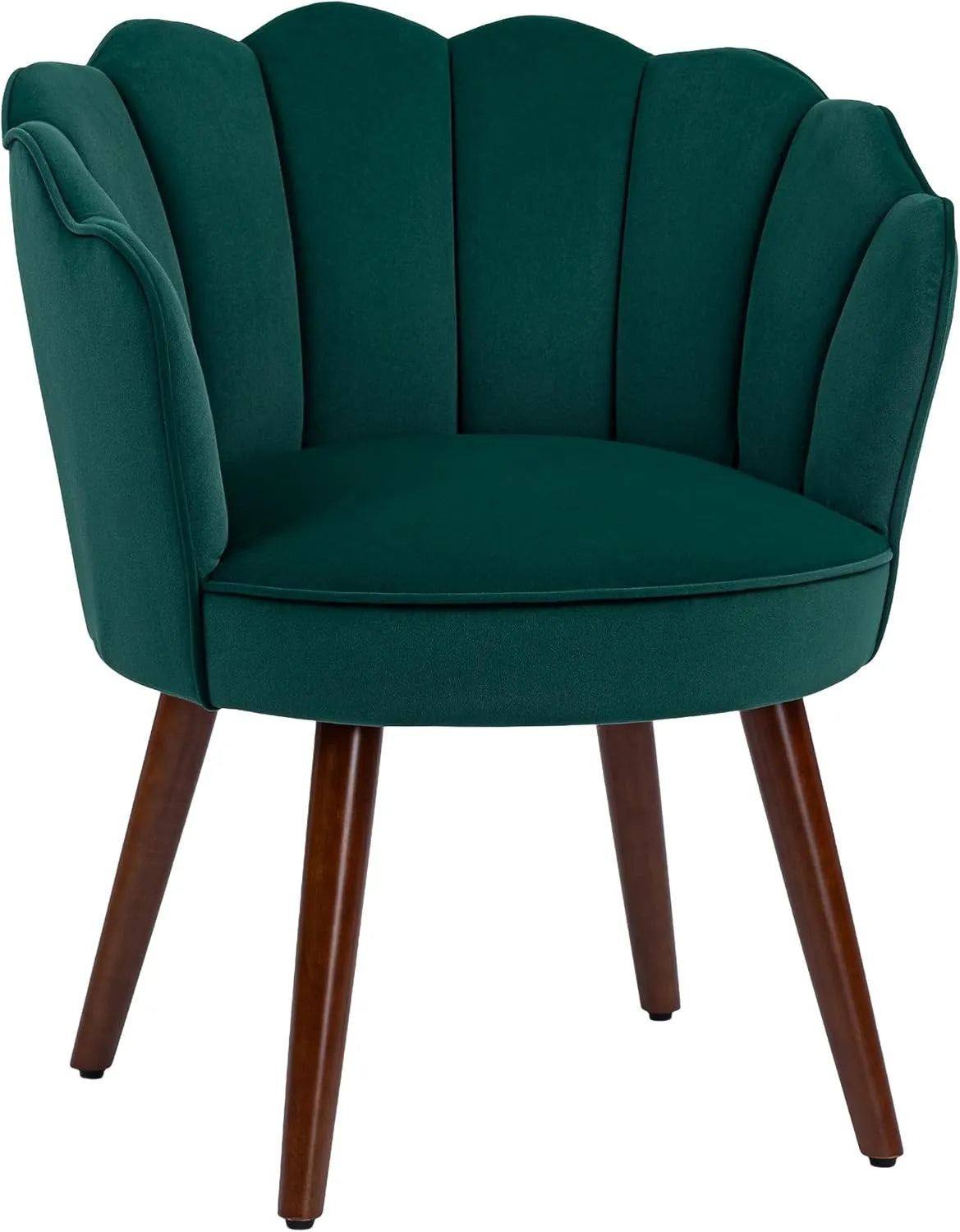 HOMCOM Fauteuil Coquillage en Velours Vert avec Pieds en Bois d'Hévéa - Design Élégant pour Salon et Chambre