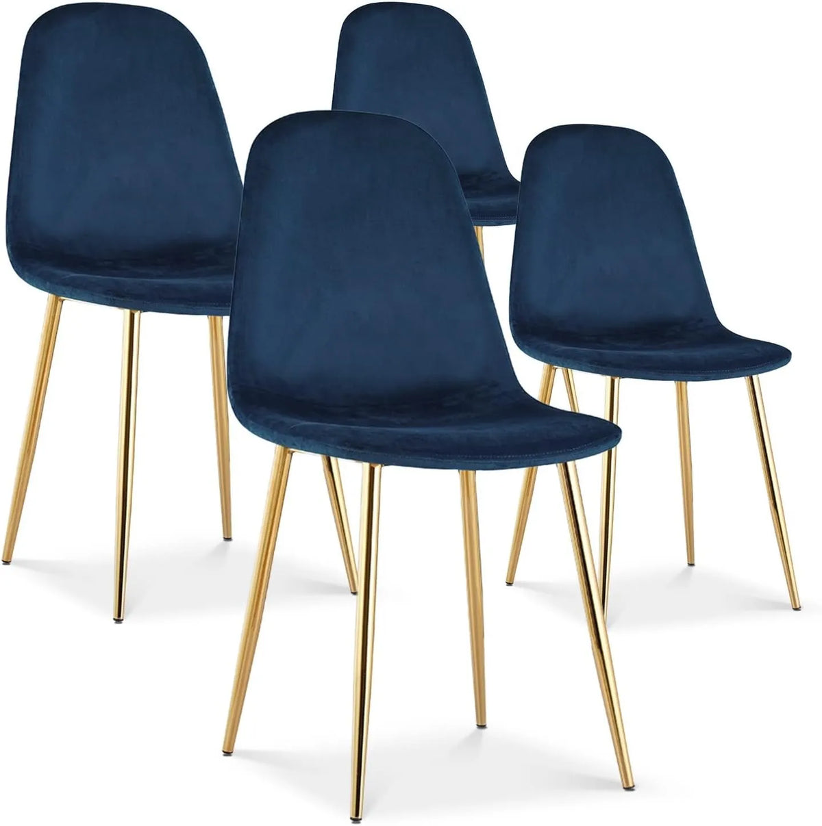 Intense Déco Ensemble de 4 Chaises Velours Bleu Bali avec Pieds Dorés
