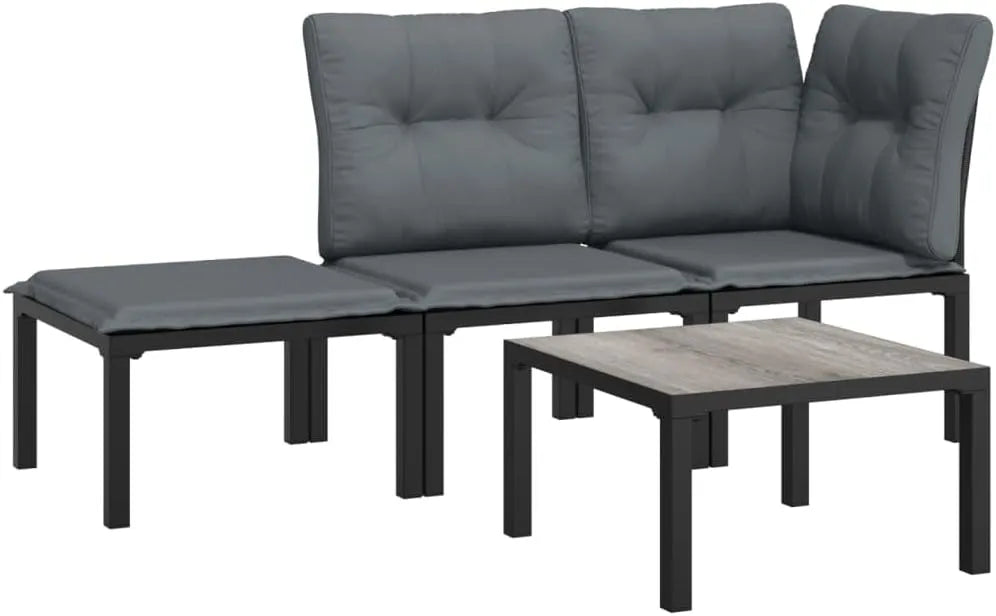 Ensemble de Jardin en Résine Tressée Noire et Grise - 4 Pièces avec Chaises à Dossier