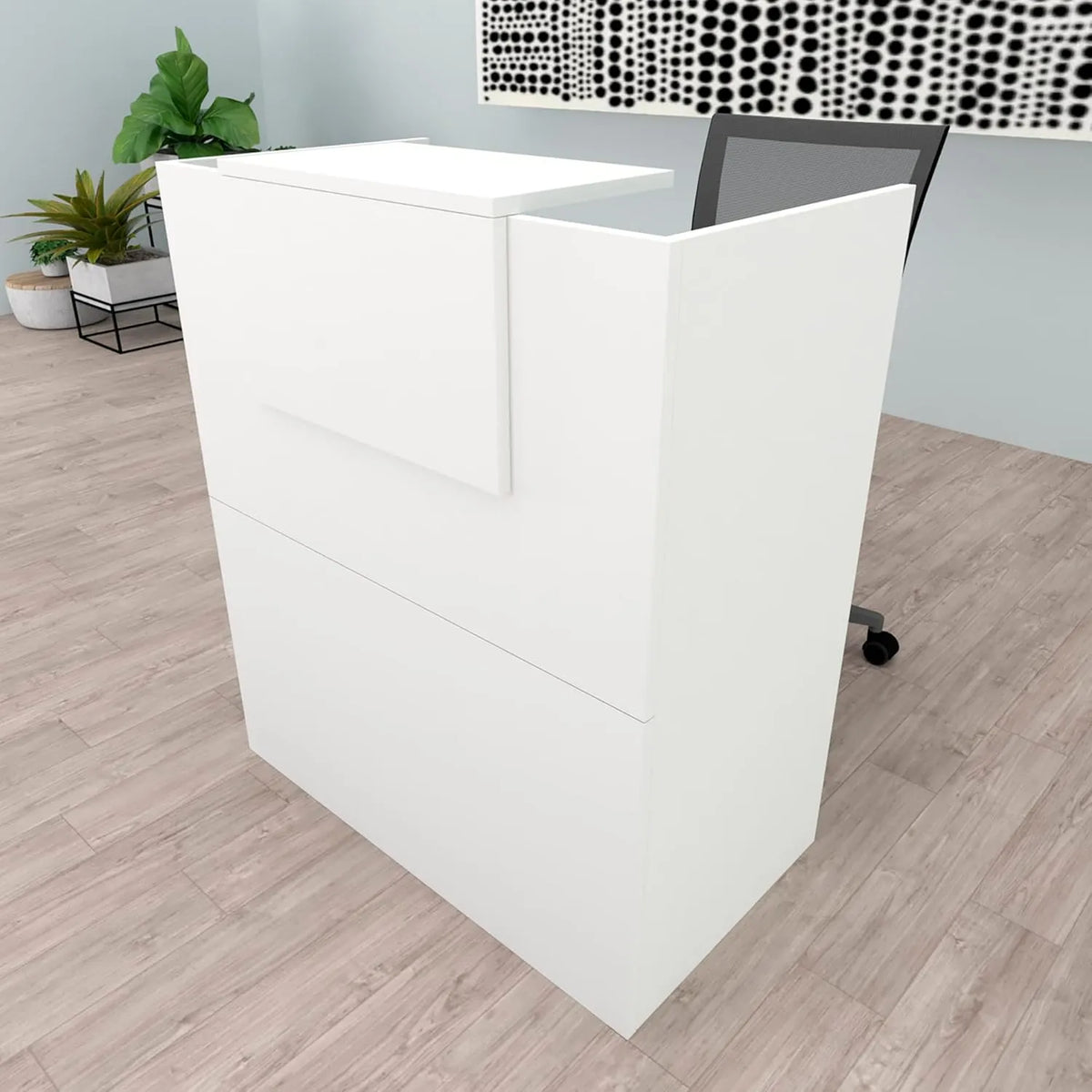 Henor Comptoir en Bois 100x50x107 cm avec Tablette Intérieure, Idéal pour Réception Bureau, Accueil Boutique, Blanc Mat