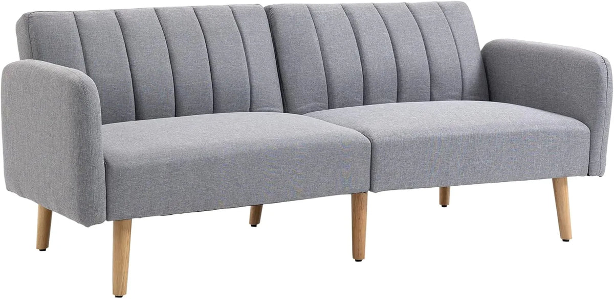 Canapé-Lit Scandinave 2 Places en Tissu Gris avec Pieds en Bois