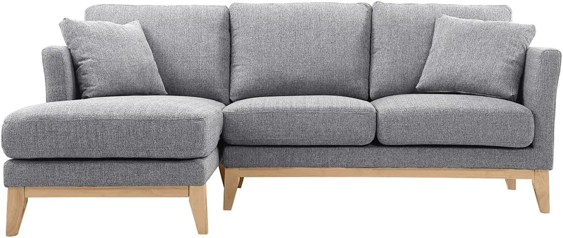 Canapé d'Angle Scandinave Déhoussable 3-4 Places en Tissu Gris et Bois Clair