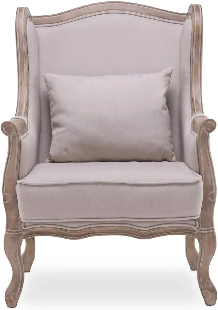 Fauteuil Bergère Louis XV en Tissu Beige avec Accoudoirs - Intense Déco