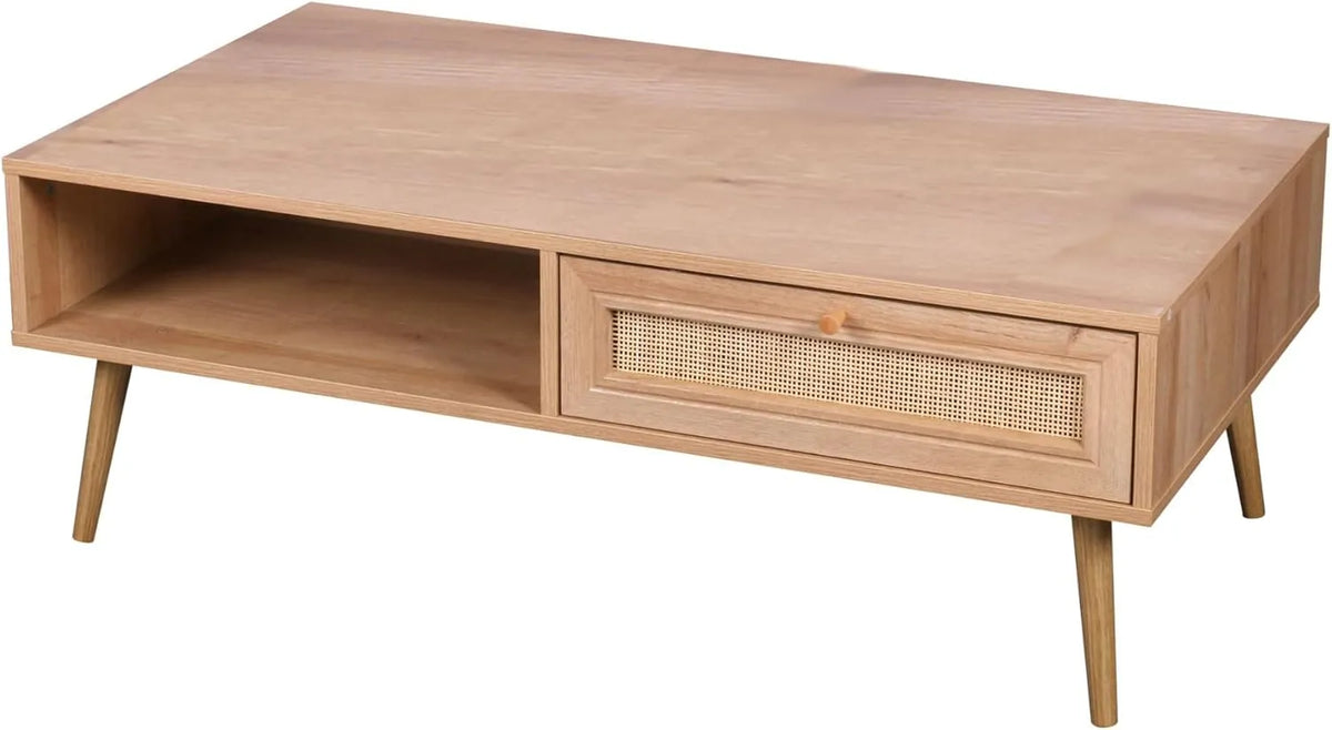 Table Basse Bali avec Tiroir et Espace de Rangement 110x59x39 cm