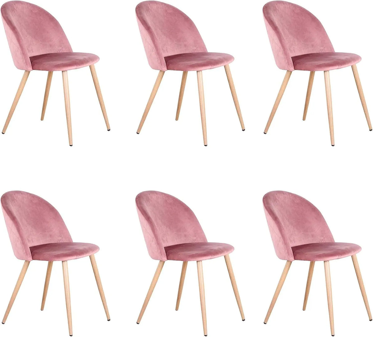 Ensemble de 6 chaises en velours avec pieds en métal pour salle à manger - Rose