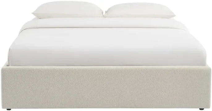 Lit Coffre Marcy 160x200 en Chenille Beige avec Sommier Inclus