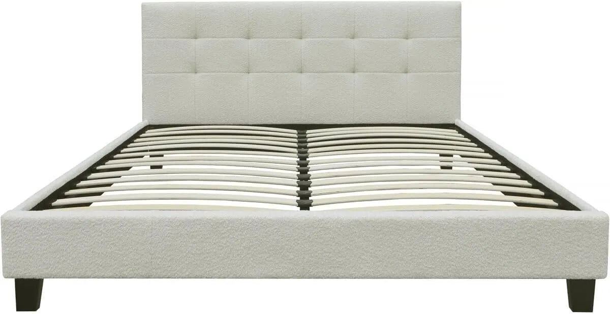 Lit en Tissu Bouclette Julia 140x190 cm - Couleur Crème
