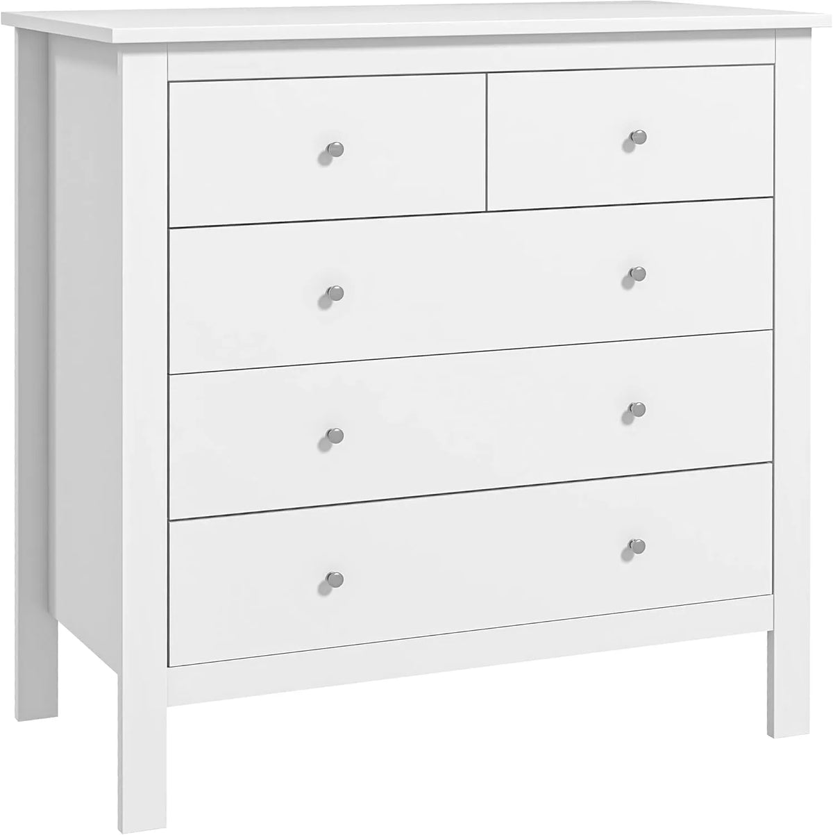 Commode à 5 Tiroirs en Bois Blanc avec Poignées et Sécurité Anti-Basculement pour Chambre, Salon ou Bureau - HOMCOM