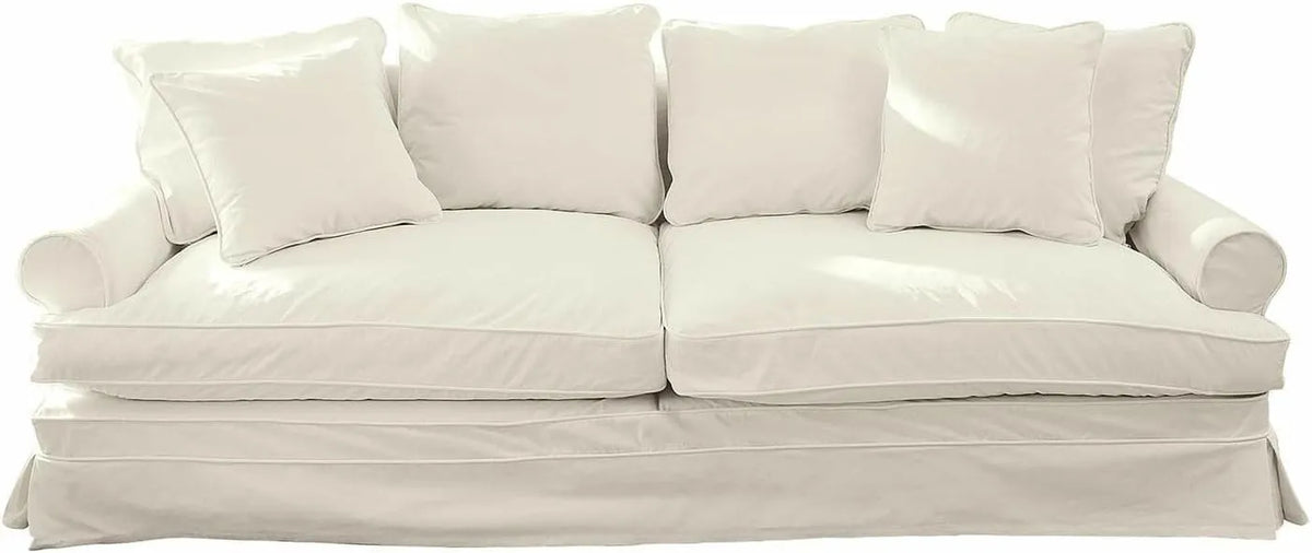 Canapé Campagne en Bois de Chêne avec Coussin Lin Lavable