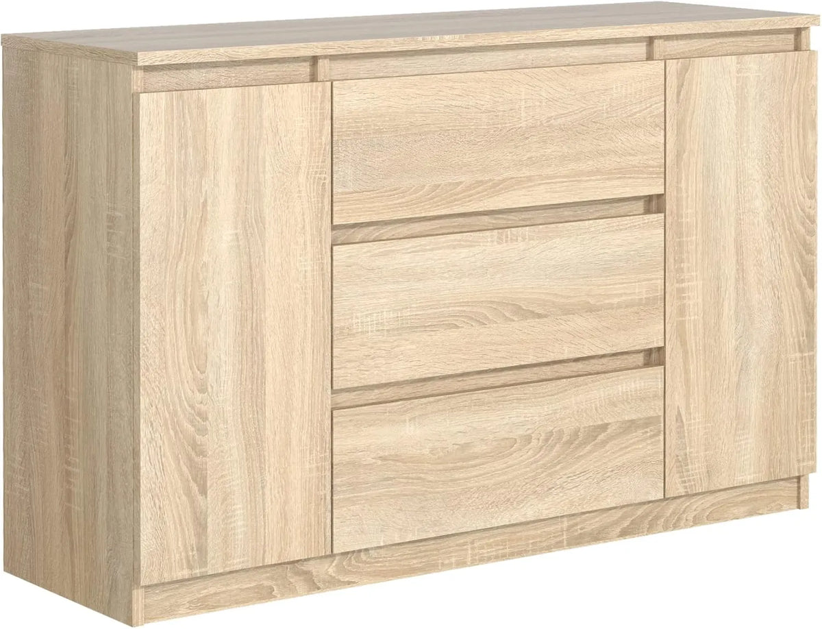 Commode de Rangement en Chêne Sonoma avec 3 Tiroirs et 2 Portes 120 cm