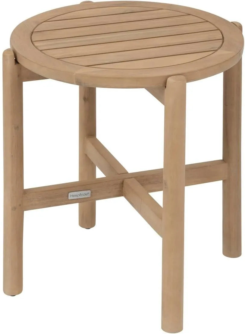 Table Basse de Jardin Ronde Beige en Acacia - 50x54 cm - Pour Terrasse et Balcon