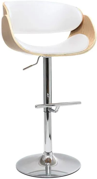 Chaise de Bar Moderne Réglable en Blanc et Bois Clair