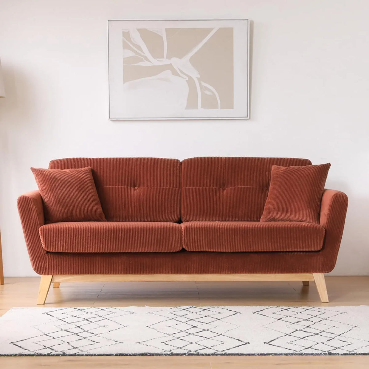 Canapé Scandinave 3 Places en Velours Terracotta - Confort et Élégance