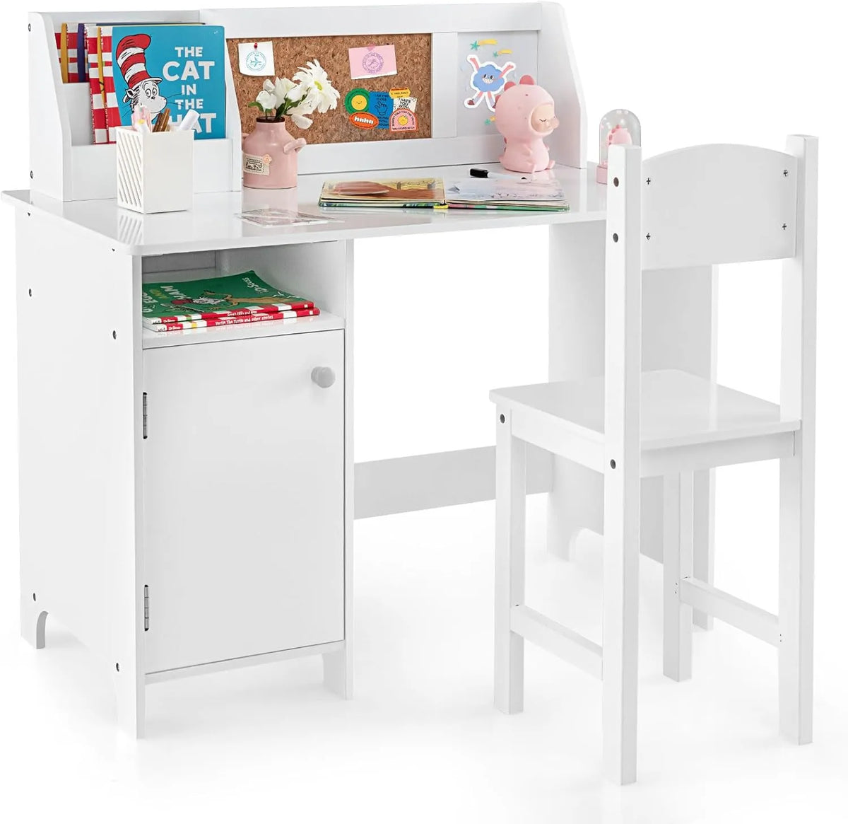 Ensemble Bureau et Chaise Enfant avec Bibliothèque et Tableau, Design Moderne, Hauteur Ajustée, pour 3 Ans et Plus
