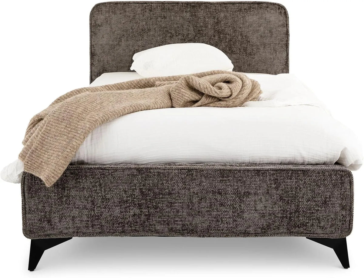 Lit Simple Moderne en Tissu Gris avec Sommier Intégré 90x190 cm