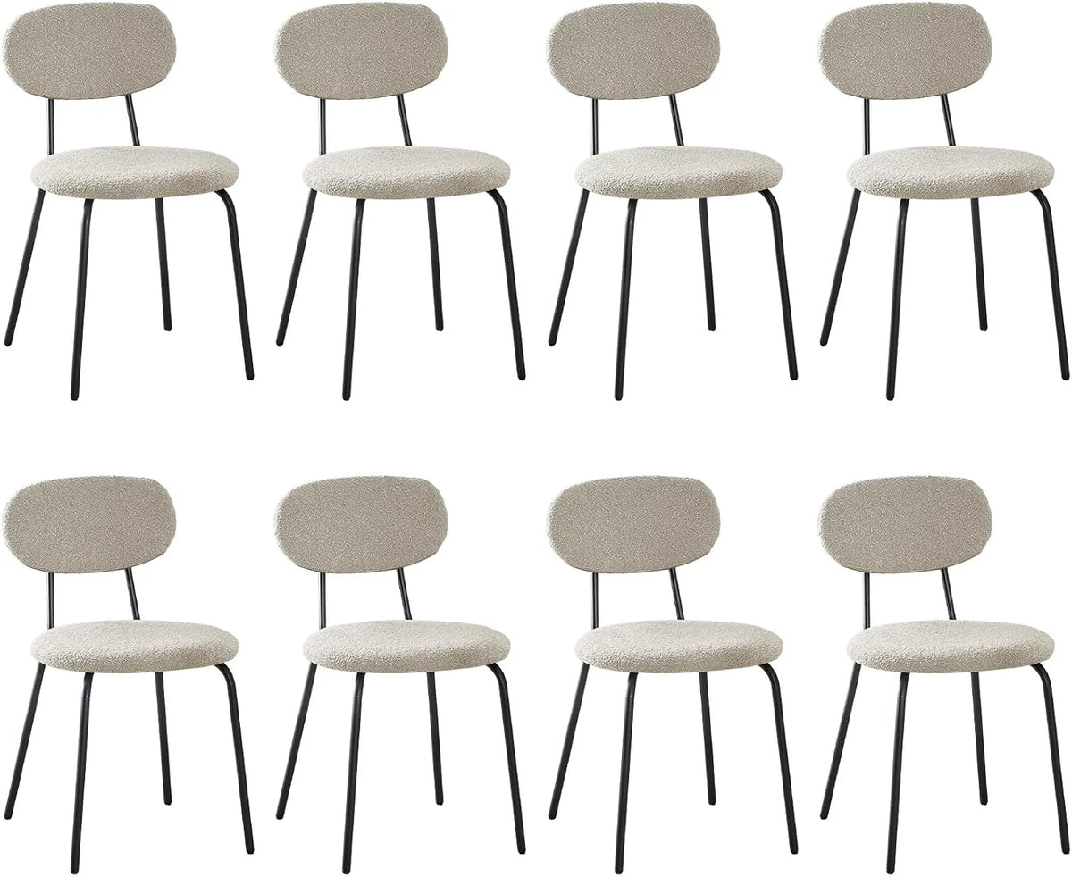 Lot de 8 Chaises Empilables en Tissu Teddy avec Pieds Métalliques pour Salle à Manger et Salon - Kaki