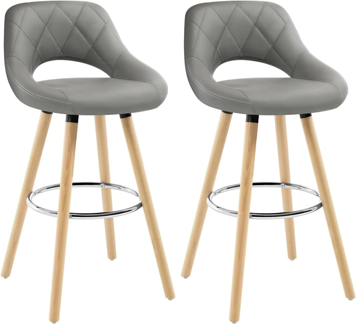 Lot de 2 Tabourets de Bar avec Dossier en Bois et Siège Similicuir Gris