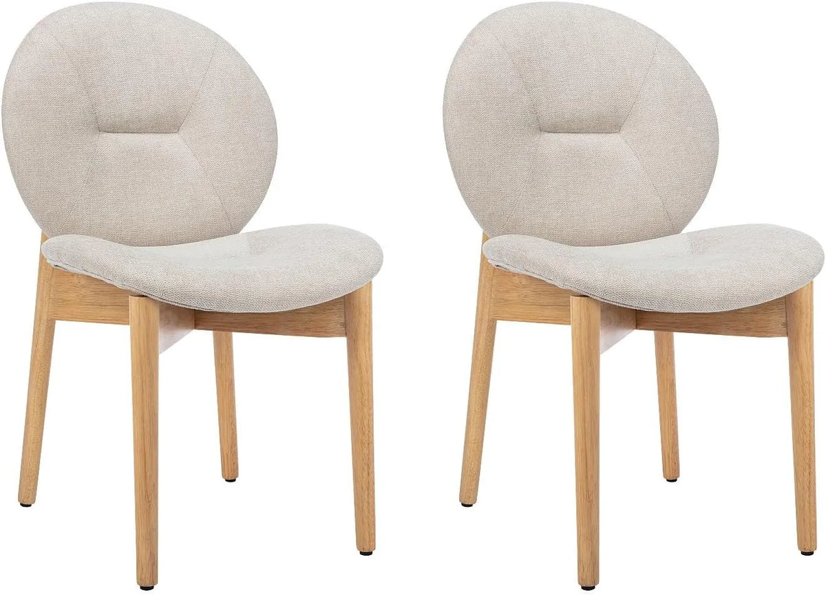 Ensemble de 2 chaises en tissu beige et bois d'hévéa pour salle à manger - ISADIO