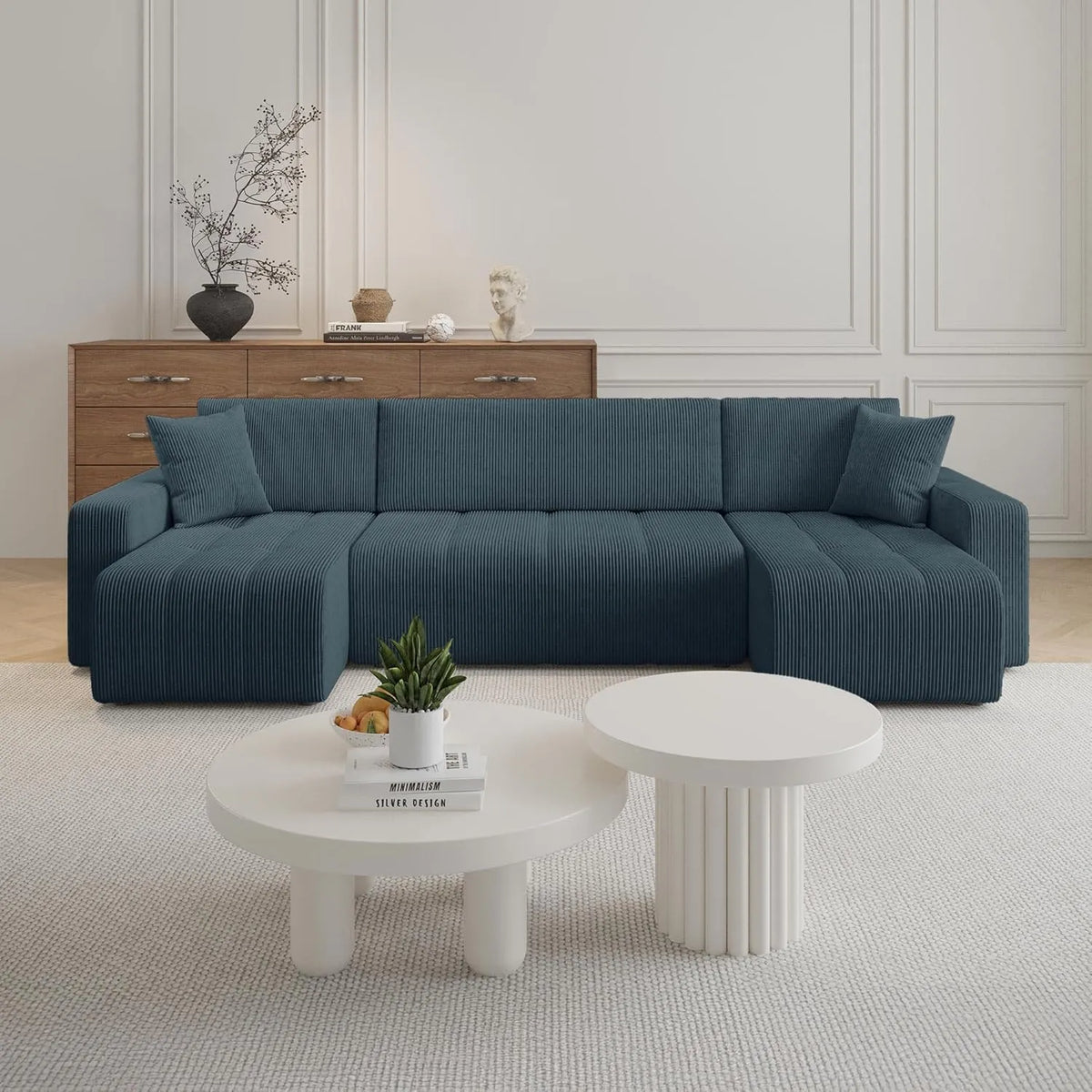 Canapé d'Angle Convertible en Velours Bleu avec Coffre - Mobilier Alicia