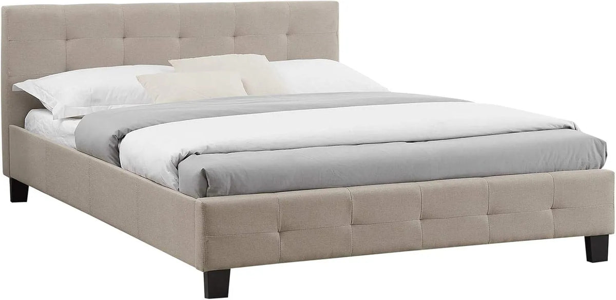 Lit Double Adulte 140x190 cm en Tissu Beige avec Sommier et Capiton