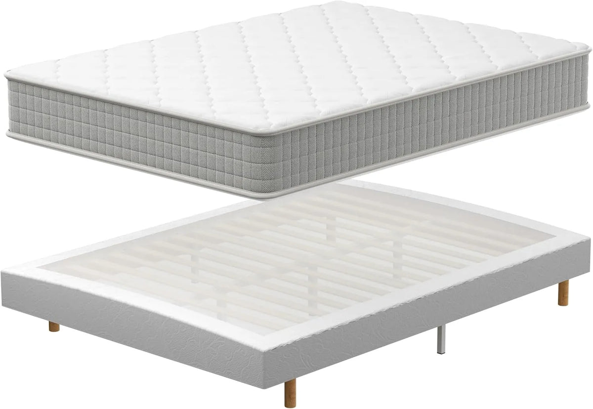Lit Double 160x200 cm avec Matelas Mémoire de Forme et Sommier Tapissier, Confort Respirant