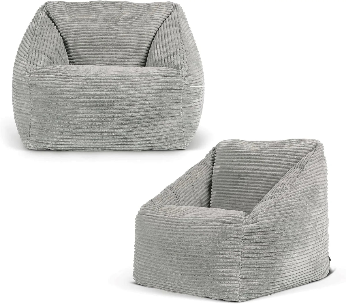 Lot de 2 Poufs Enfant Velours Côtelé Gris, Fauteuil et Chaise pour Chambre