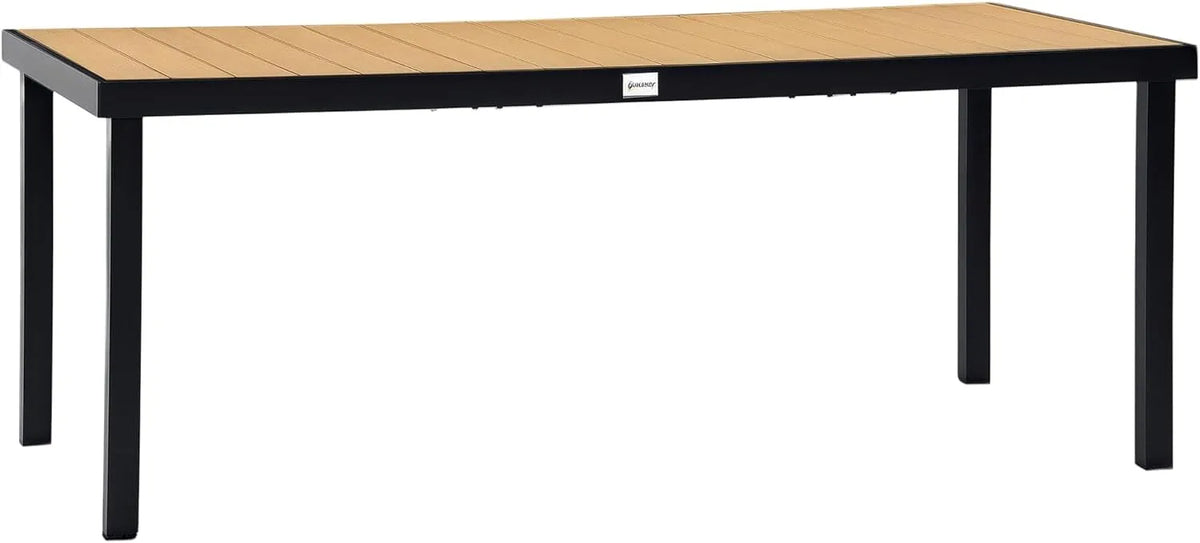 Grande Table de Jardin en Aluminium pour 8 Personnes, pour Terrasse et Patio, 190x90x74 cm, Finition Bois