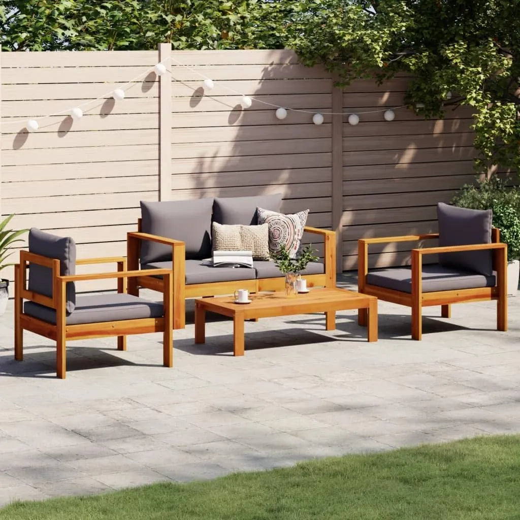 Ensemble de Jardin en Bois d'Acacia avec Coussins - 4 Pièces